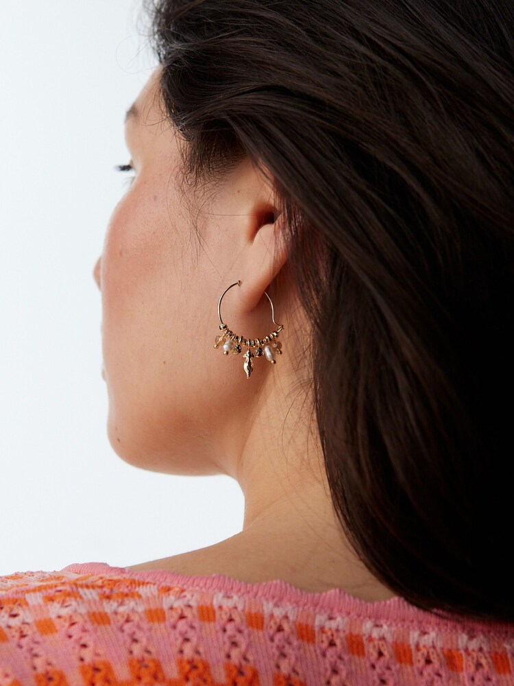 Oliver Bonas Gold Tone Thea Faux Fur Pearl Thin Hoop Earrings - Image 5 of 5 Oliver Bonas Gold Tone Thea Faux Fur Pearl Thin Hoop Earrings - Image 5 of 5