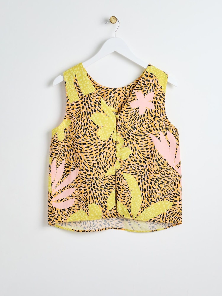 Oliver Bonas Orange Palm Print Cami Top With Linen - Image 1 of 5