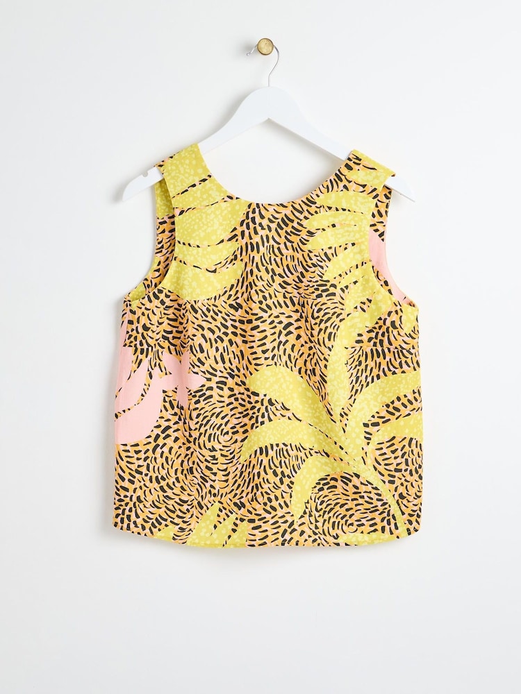 Oliver Bonas Orange Palm Print Cami Top With Linen - Image 2 of 5 Oliver Bonas Orange Palm Print Cami Top With Linen - Image 2 of 5