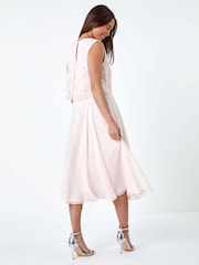 Roman Pink Lace Pleated Midi Dress - Image 3 of 5
