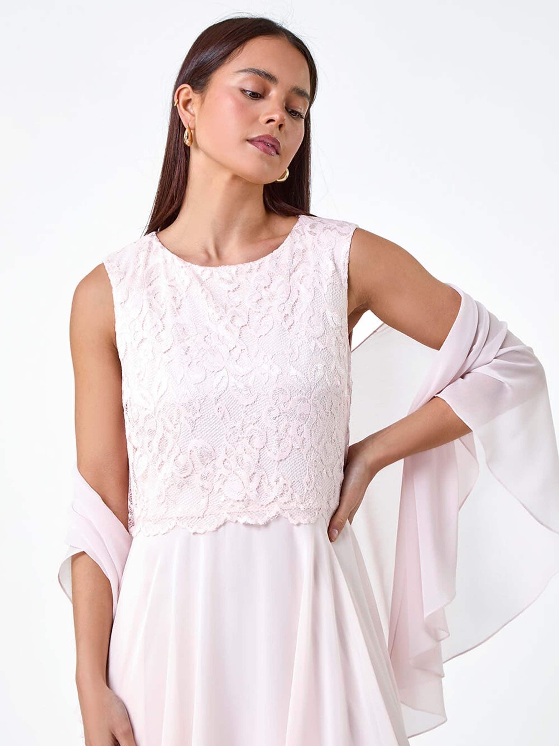 next pink lace dress Buy Roman Pink Lace Bodice Shirred Midi Dress from Next USA