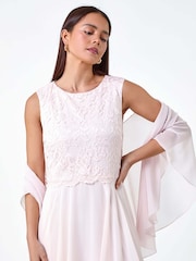 Roman Pink Lace Pleated Midi Dress - Image 4 of 5