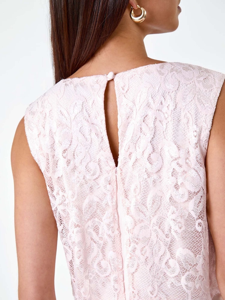 Roman Pink Lace Pleated Midi Dress - Image 5 of 5