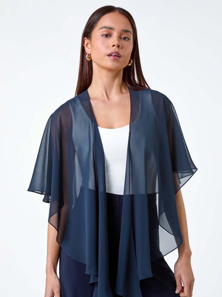 Roman Blue Chiffon Drape Cover-Up - Image 1 of 5 Roman Blue Chiffon Drape Cover-Up - Image 1 of 5