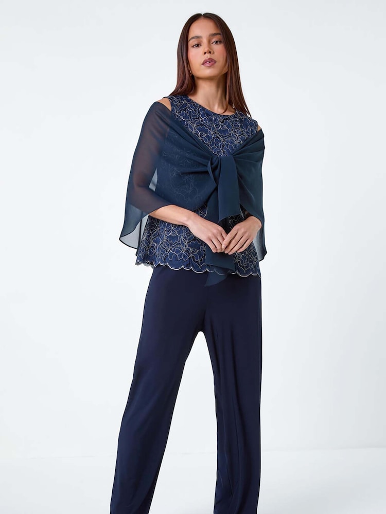 Roman Blue Chiffon Drape Cover-Up - Image 2 of 5 Roman Blue Chiffon Drape Cover-Up - Image 2 of 5