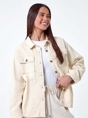 Roman Natural Broderie 100% Cotton Pocket Utility Jacket - Image 1 of 5