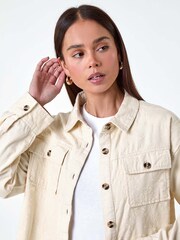 Roman Natural Broderie 100% Cotton Pocket Utility Jacket - Image 4 of 5