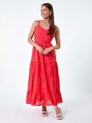 Roman Pink Tie Detail 100% Cotton Broderie Dress - Image 2 of 5