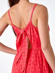 Roman Pink Tie Detail 100% Cotton Broderie Dress - Image 5 of 5