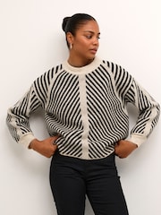 Kaffe Vera Striped Pattern Knitted Pull-Over Jumper - Image 1 of 7