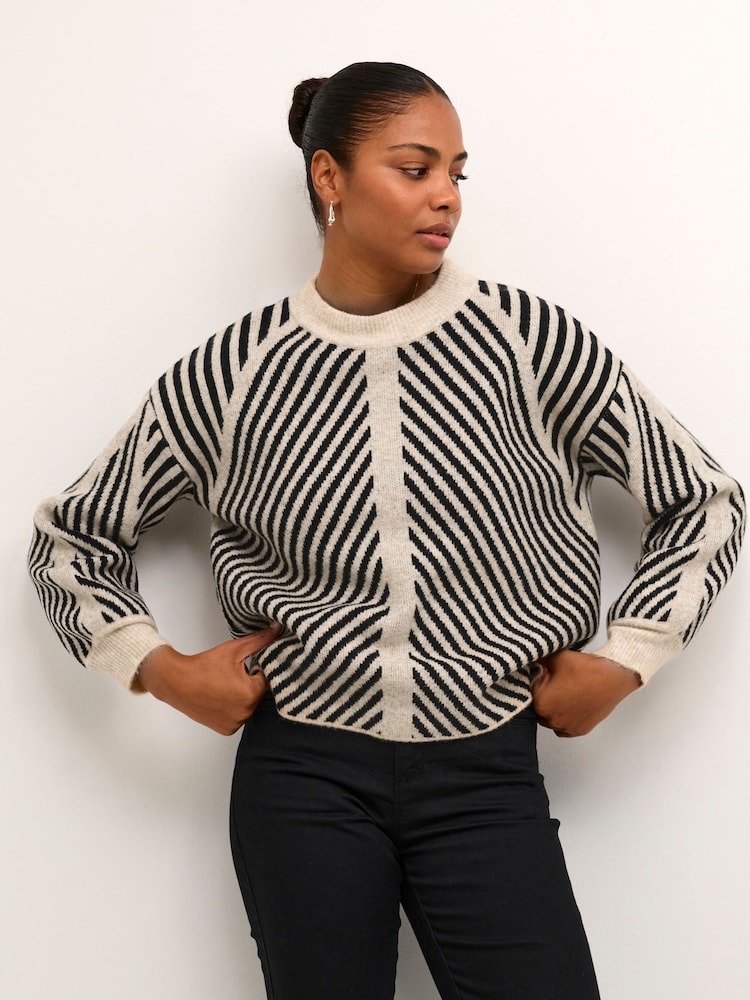 Kaffe Vera Striped Pattern Knitted Pull-Over Jumper - Image 1 of 7