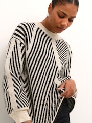 Kaffe Vera Striped Pattern Knitted Pull-Over Jumper - Image 4 of 7
