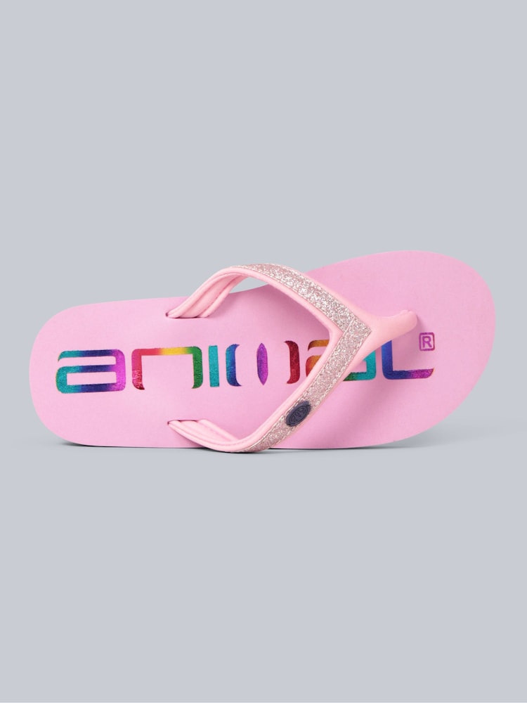 Animal Pink Kids Swish Glitter Logo Flip Flops - Image 1 of 5
