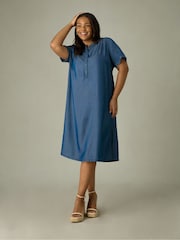 Live Unlimited Blue Relaxed Curve Denim Shirt Dress - Image 1 of 3