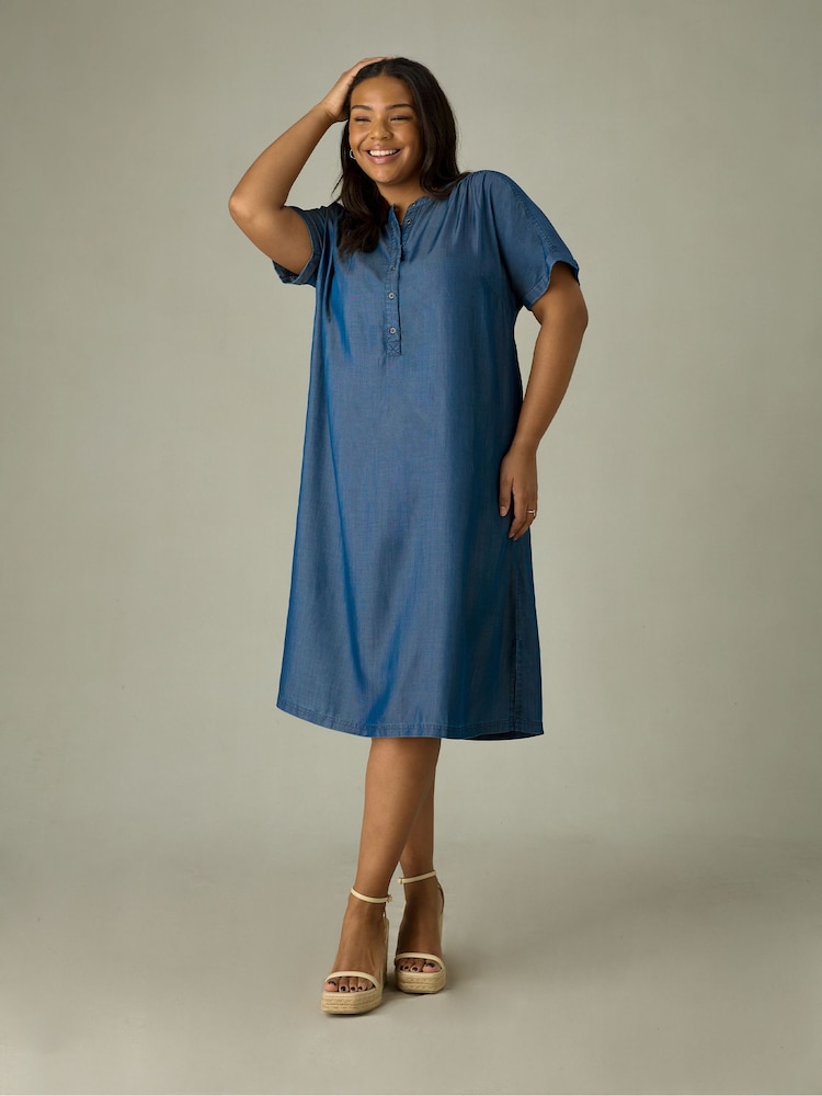 Live Unlimited Blue Relaxed Curve Denim Shirt Dress - Image 1 of 3