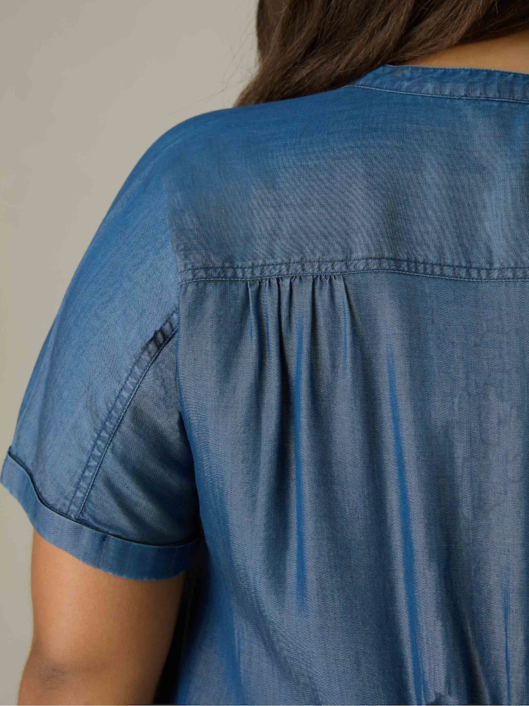 Live Unlimited Blue Relaxed Curve Denim Shirt Dress - Image 3 of 3