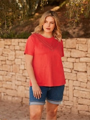 Live Unlimited Orange Curve Jersey Broderie V-Neck Top - Image 1 of 6