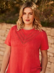 Live Unlimited Orange Curve Jersey Broderie V-Neck Top - Image 2 of 6