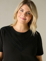 Live Unlimited Black Curve Jersey Broderie V-Neck Top - Image 1 of 3