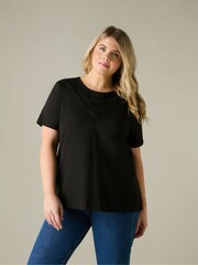 Live Unlimited Black Curve Jersey Broderie V-Neck Top - Image 2 of 3