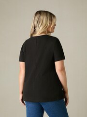 Live Unlimited Black Curve Jersey Broderie V-Neck Top - Image 3 of 3
