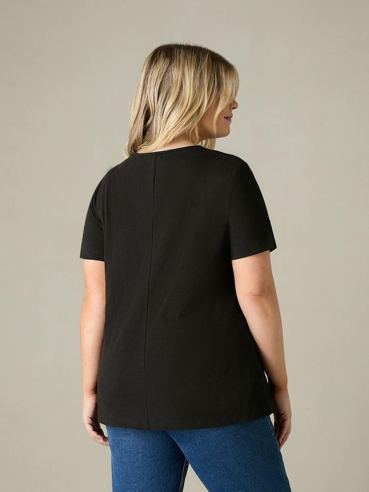 Live Unlimited Black Curve Jersey Broderie V-Neck Top - Image 3 of 3