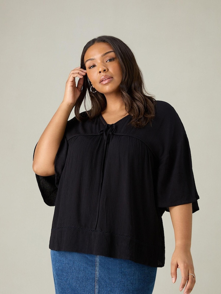 Live Unlimited Black Curve Crinkle Tie Front Top - Image 1 of 4