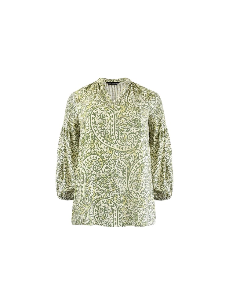 Live Unlimited Green Curve Paisley Nehru Collar Blouse - Image 1 of 7