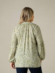 Live Unlimited Green Curve Paisley Nehru Collar Blouse - Image 2 of 7