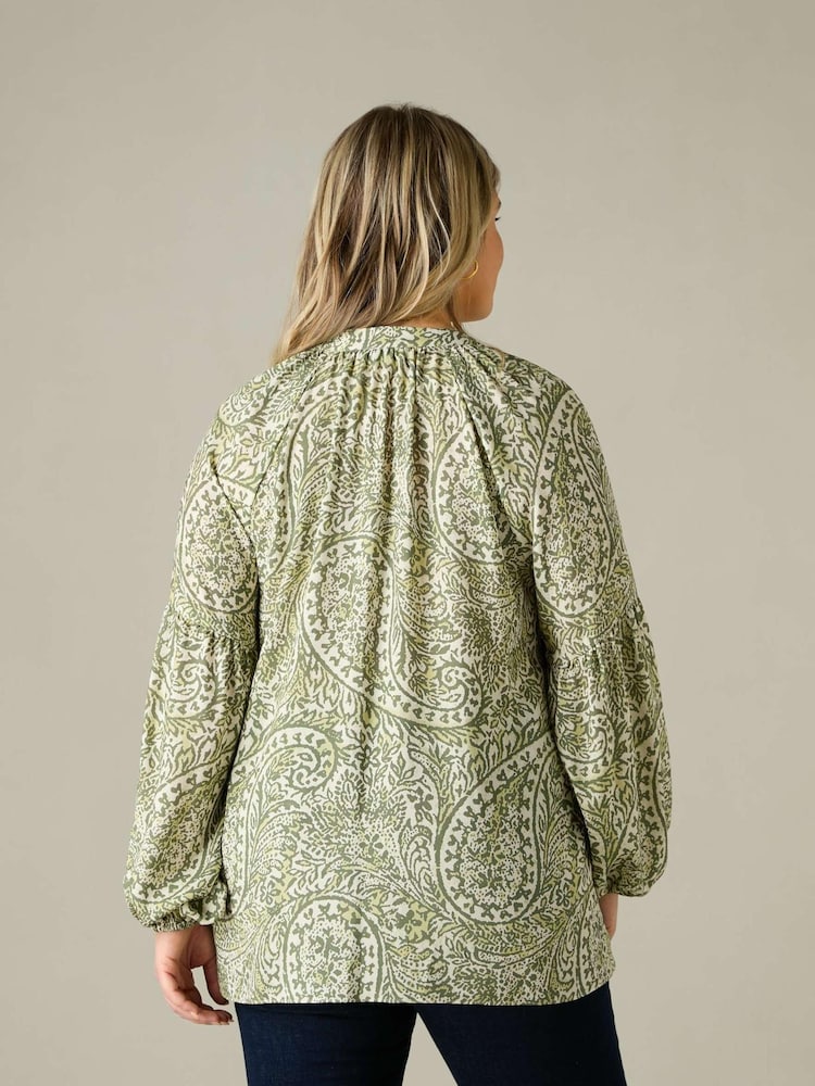 Live Unlimited Green Curve Paisley Nehru Collar Blouse - Image 2 of 7