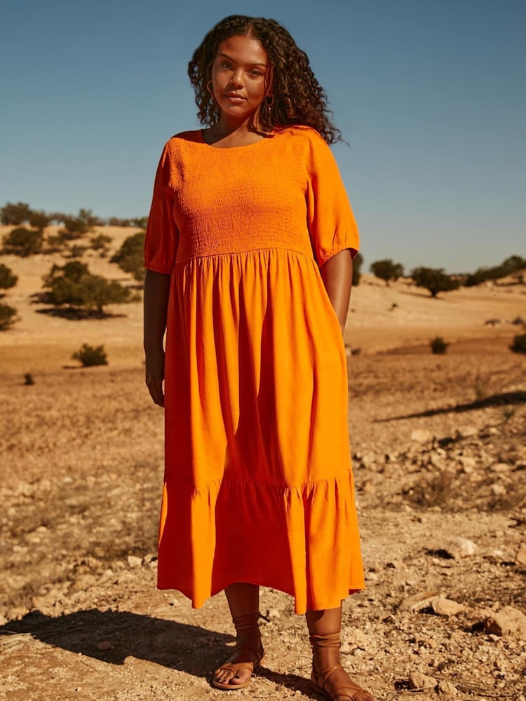Live Unlimited Orange Curve Smock Midi Dress - Image 1 of 5