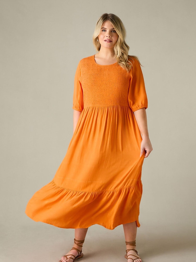 Live Unlimited Orange Curve Smock Midi Dress - Image 2 of 5
