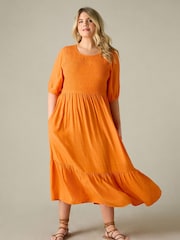 Live Unlimited Orange Curve Smock Midi Dress - Image 3 of 5