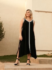 Live Unlimited Black Curve Knit Trim Hanky Hem Dress - Image 1 of 7