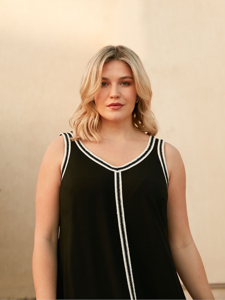 Live Unlimited Black Curve Knit Trim Hanky Hem Dress - Image 2 of 7