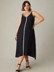 Live Unlimited Black Curve Knit Trim Hanky Hem Dress - Image 3 of 7