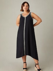 Live Unlimited Black Curve Knit Trim Hanky Hem Dress - Image 4 of 7