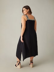 Live Unlimited Black Curve Knit Trim Hanky Hem Dress - Image 6 of 7