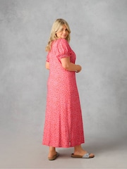 Live Unlimited Pink Curve Floral Jersey Shirred Cuff Maxi Dress - Image 3 of 4