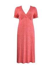 Live Unlimited Pink Curve Floral Jersey Shirred Cuff Maxi Dress - Image 4 of 4