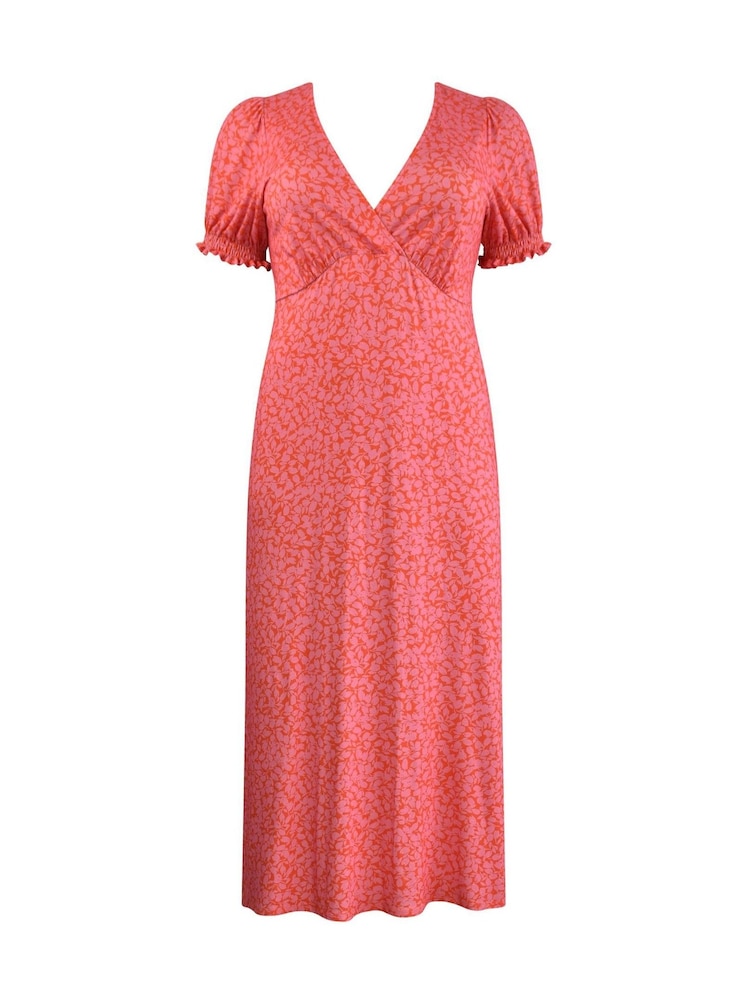 Live Unlimited Pink Curve Floral Jersey Shirred Cuff Maxi Dress - Image 4 of 4