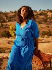 Live Unlimited Blue Curve V-Neck Tiered Midi Dress - Image 1 of 5