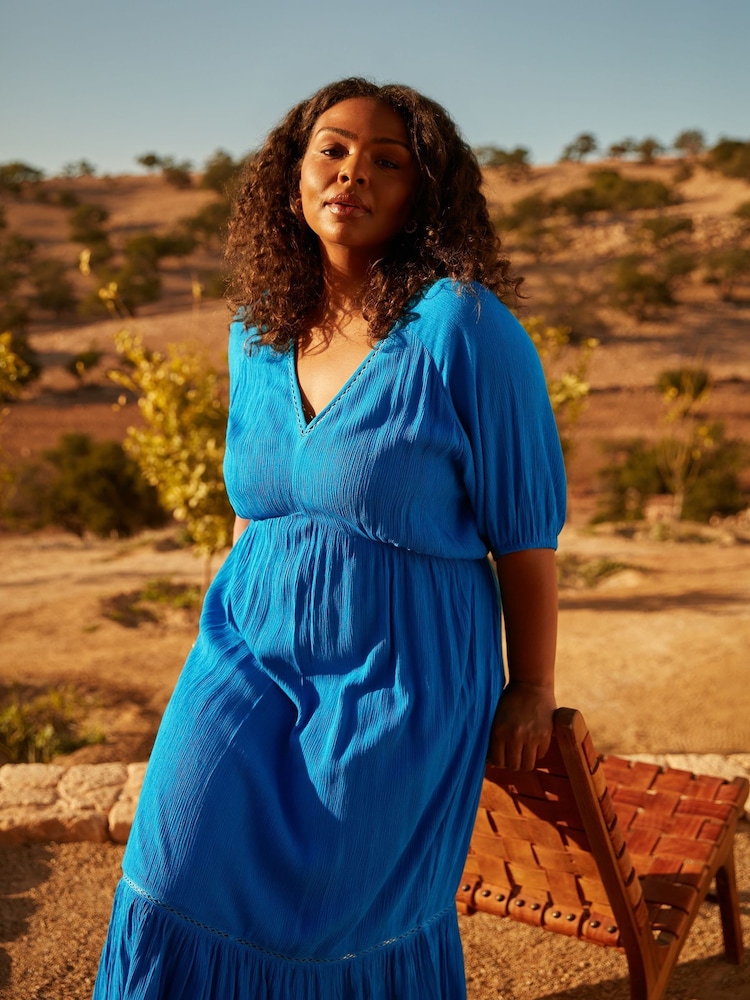 Live Unlimited Blue Curve V-Neck Tiered Midi Dress - Image 1 of 5