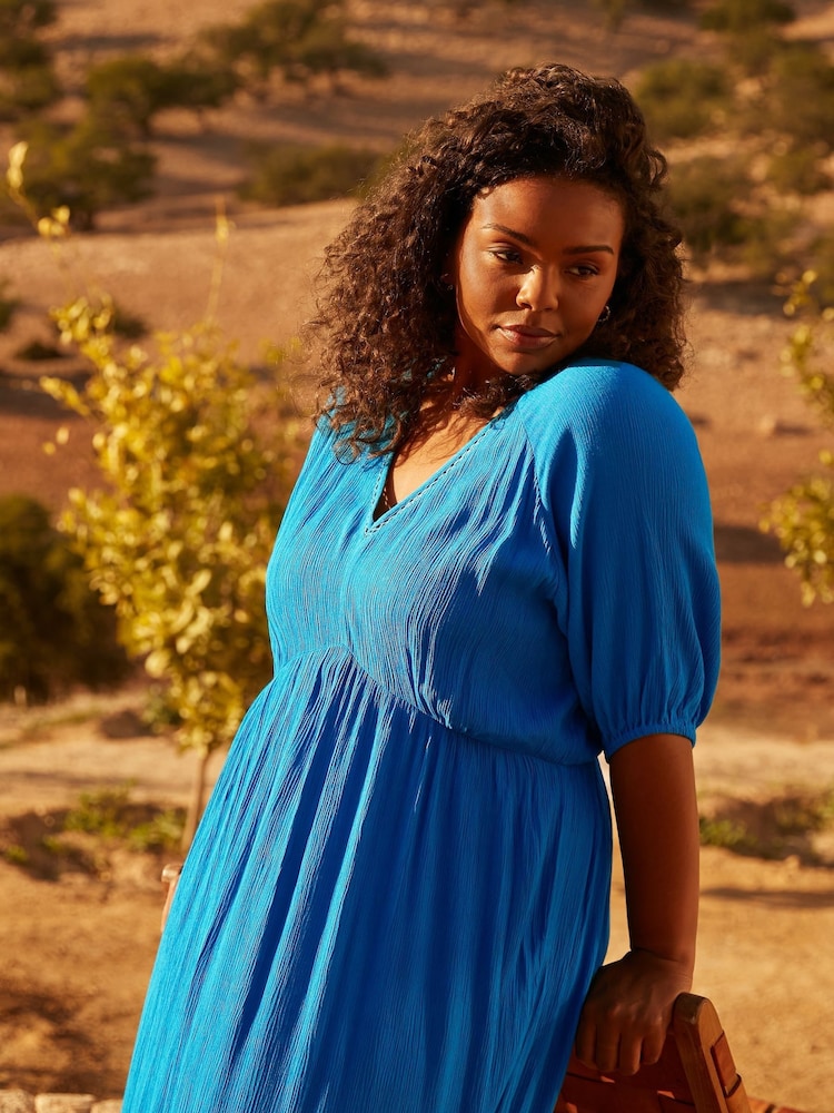 Live Unlimited Blue Curve V-Neck Tiered Midi Dress - Image 2 of 5 Live Unlimited Blue Curve V-Neck Tiered Midi Dress - Image 2 of 5