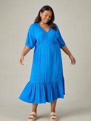 Live Unlimited Blue Curve V-Neck Tiered Midi Dress - Image 3 of 5