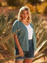 Live Unlimited Green Curve Paisley Print Jersey Kimono - Image 1 of 6
