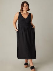 Live Unlimited Black Curve Linen Mix V-Neck Midi Dress - Image 1 of 4