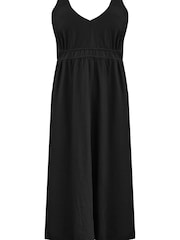 Live Unlimited Black Curve Linen Mix V-Neck Midi Dress - Image 4 of 4