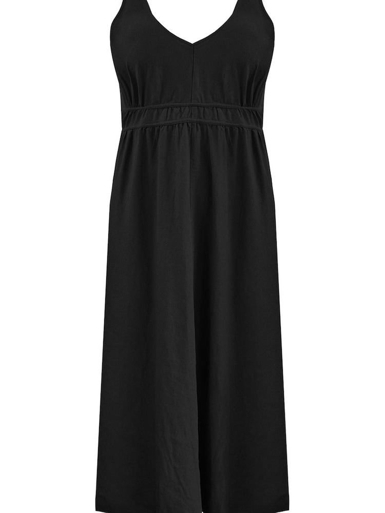 Live Unlimited Black Curve Linen Mix V-Neck Midi Dress - Image 4 of 4