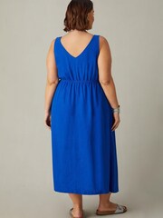 Live Unlimited Blue Curve Linen Mix V-Neck Midi Dress - Image 2 of 4